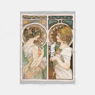 Couverture Polaire Primroses et plume, Mucha