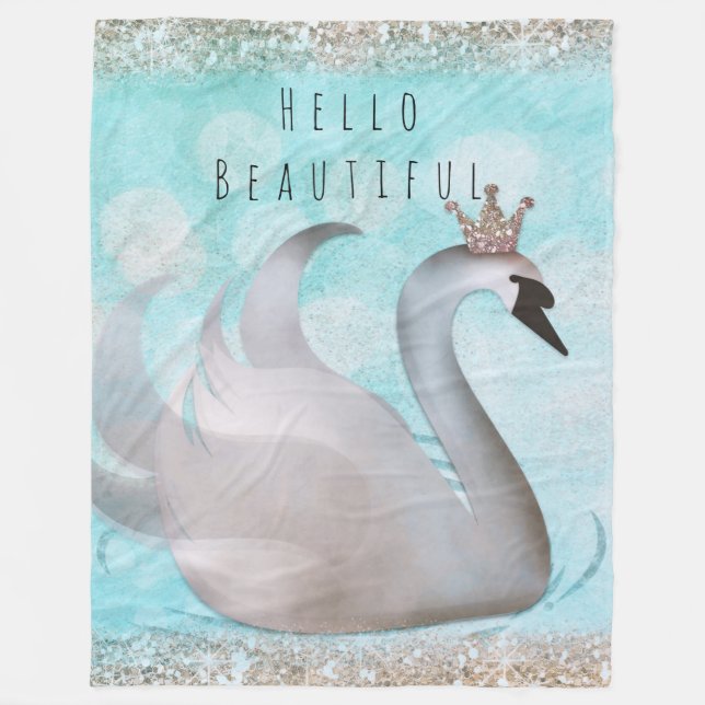 Couverture Polaire Princesse Cygne Paillettes Faux Or Chic Conte de F (Devant)