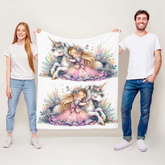 Couverture Polaire Princesse Licorne Pastel Féerie Fantastique (En situation)