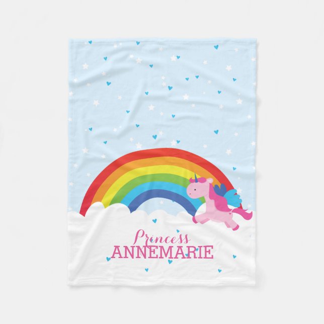 Couverture Polaire Princesse Unicorn et arc-en-ciel (Devant)