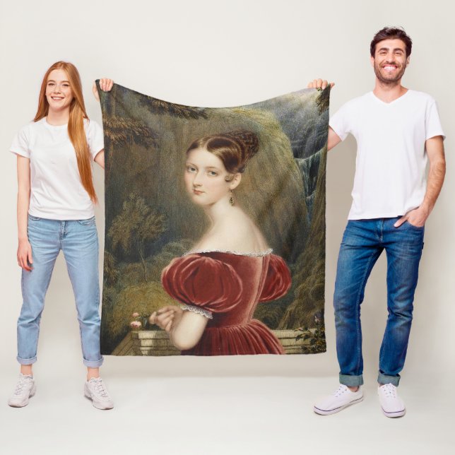 Couverture Polaire Princesse Victoria en robe bleue (En situation)