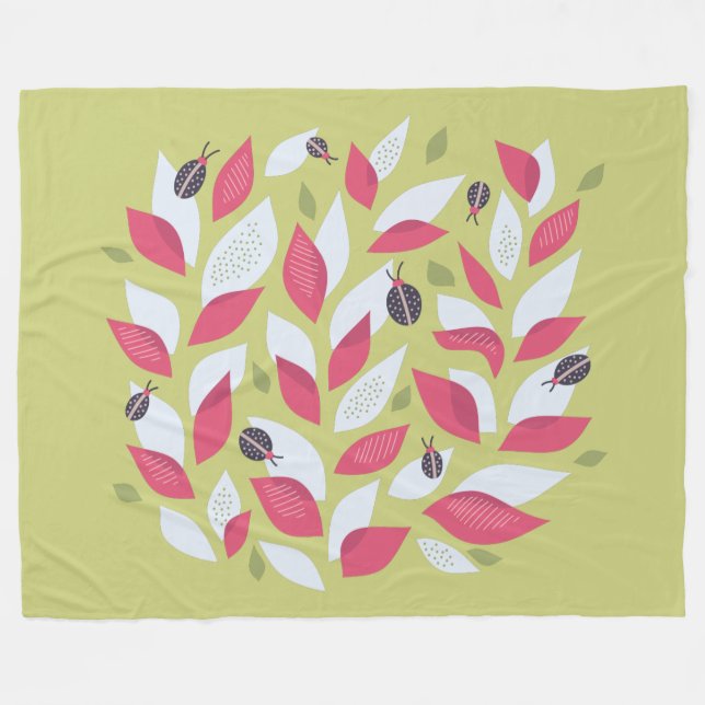 Couverture Polaire Printemps Abstrait Feuilles botaniques roses Ladyb (Devant (Horizontal))