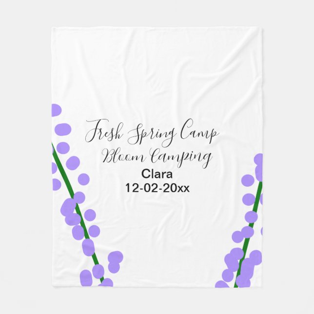 Couverture Polaire Printemps frais camping fleurs de lavande nom date (Devant)