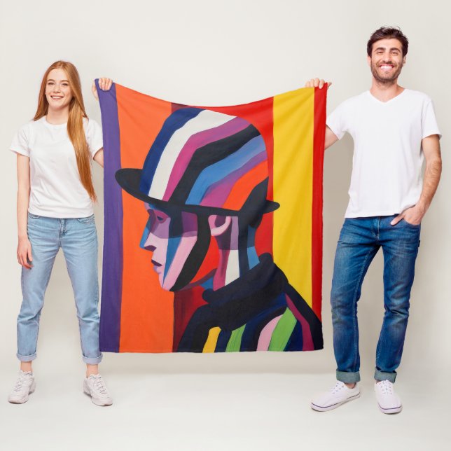 Couverture Polaire Profil abstrait avec chapeau melon (En situation)