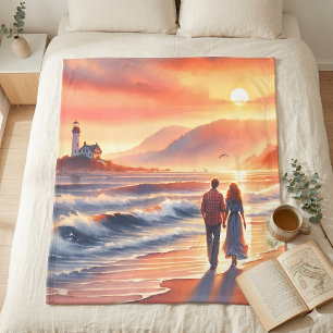 Couverture Polaire Promenade romantique au coucher du soleil dans un 
