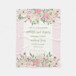 Couverture Polaire Proverbes 31:25 Floral Aquarelle Rose Tendre