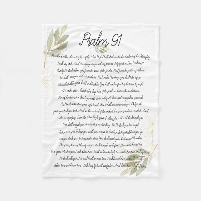 Couverture Polaire Psaume 91 Bible Art Soft Green Feuille Christian (Devant)
