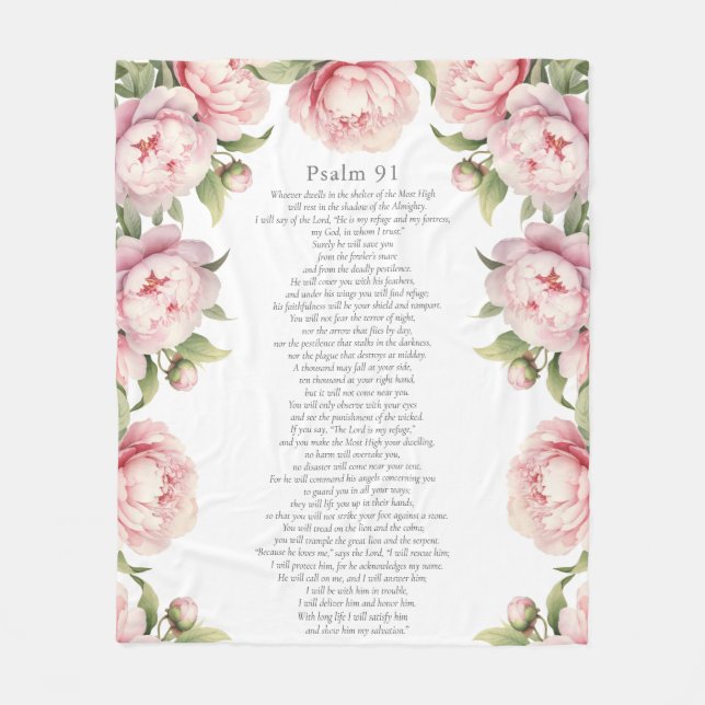 Couverture Polaire Psaume 91 Écriture Biblique Floral Blush (Devant)