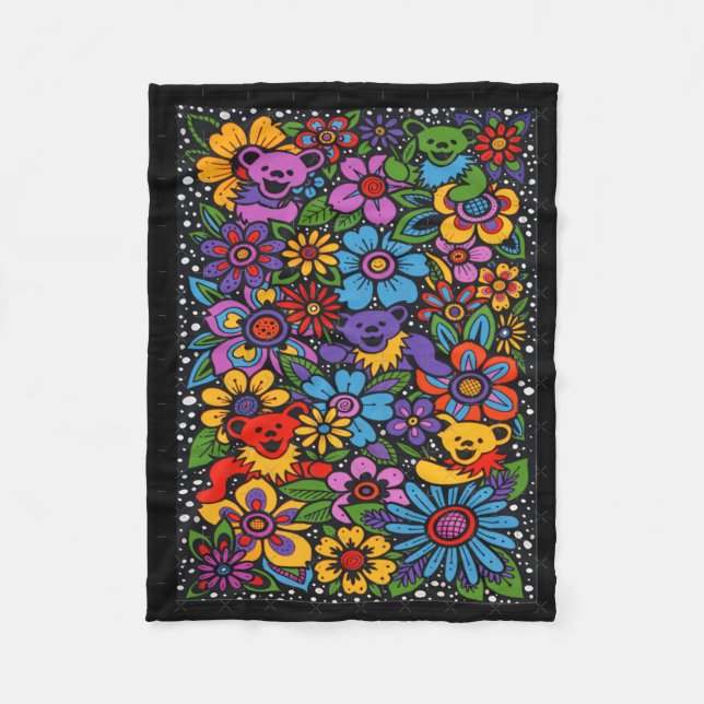 Couverture Polaire Psychedelic Flowers Dancing Bears Coloured Gratefu (Devant)