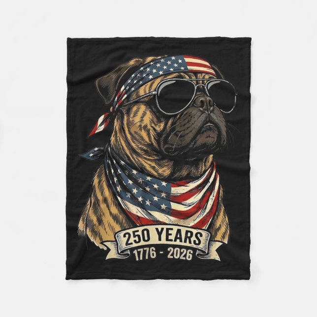 Couverture Polaire Pug Drapeau Américain 250 Ans 1776-2026 (Devant)
