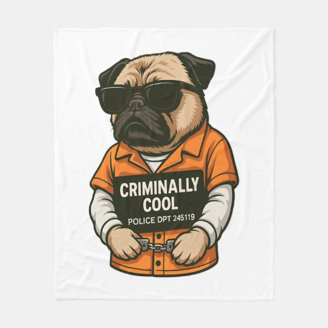 Couverture Polaire Pug incroyablement cool � Création drôle de chien  (Devant)