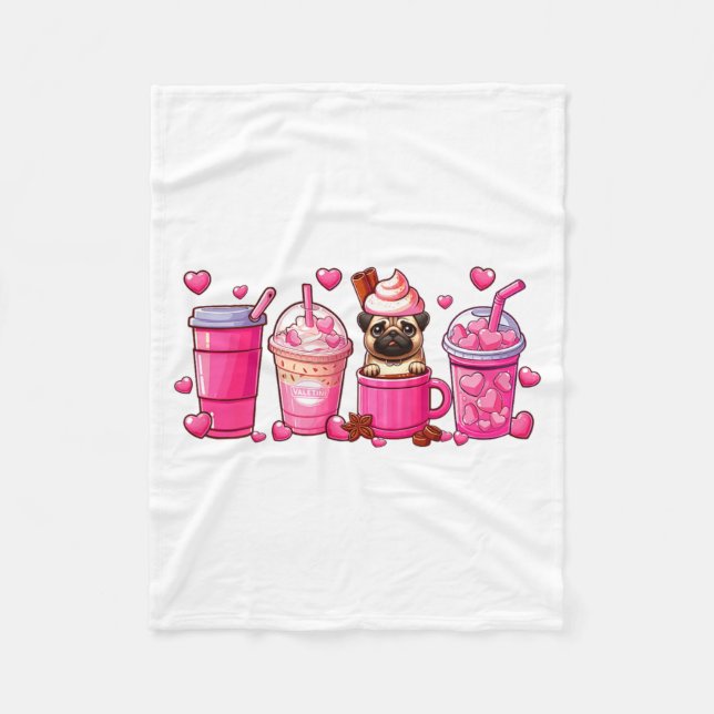 Couverture Polaire Pug Inside Cup Coffees Lover Valentines Day Heart  (Devant)