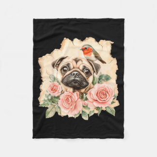 Couverture Polaire Pug oiseau chien mignon drôle pug