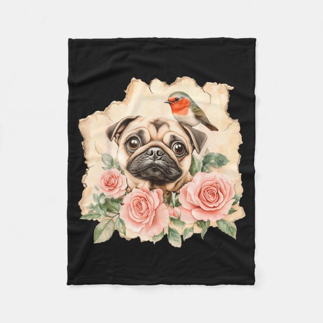 Couverture Polaire Pug oiseau chien mignon drôle pug  (Devant)