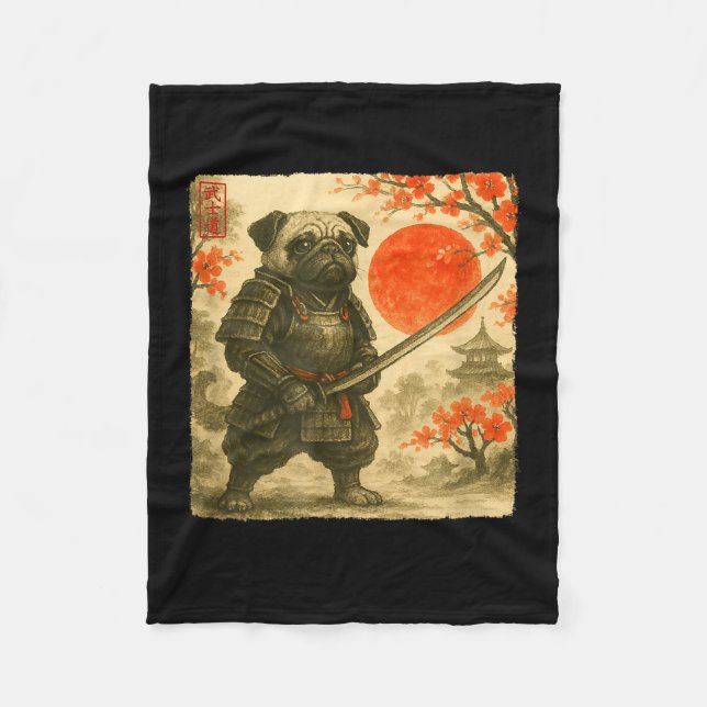Couverture Polaire Pug Samurai Japanese Warrior Costume Sumi-e Art Fu (Devant)