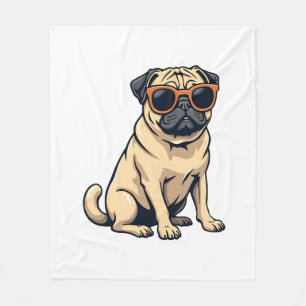 Couverture Polaire Pug vintage faisant le dab avec des lunettes de so