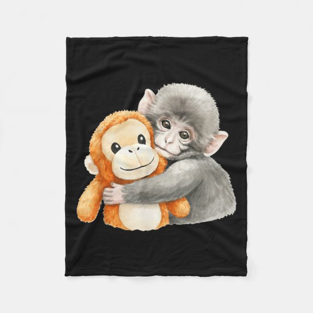 Couverture Polaire Punchkung the monkey holding plush friend meme (Devant)