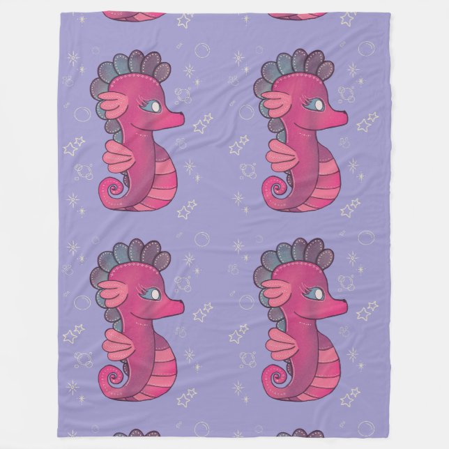 Couverture Polaire Punky Seahorse | Hippocampe Rose Mignon (Devant)