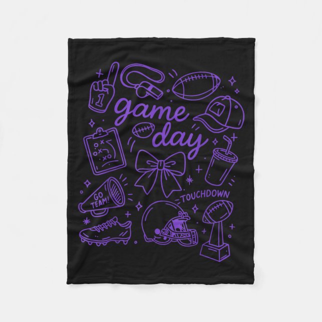 Couverture Polaire Purple Coquette Bow Cheer Game Day Doodle Touchdow (Devant)