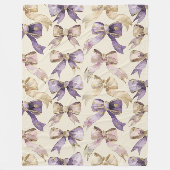 Couverture Polaire Purple Gold Bows Anniversaire (Devant)