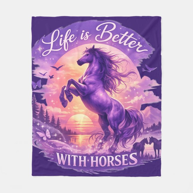 Couverture Polaire Purple Rearing Horse Sunset Fantasy Art  (Devant)