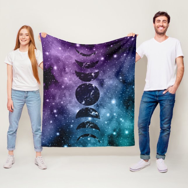 Couverture Polaire Purple Turquoise Galaxy Nebula Dream Moon Phases # (En situation)