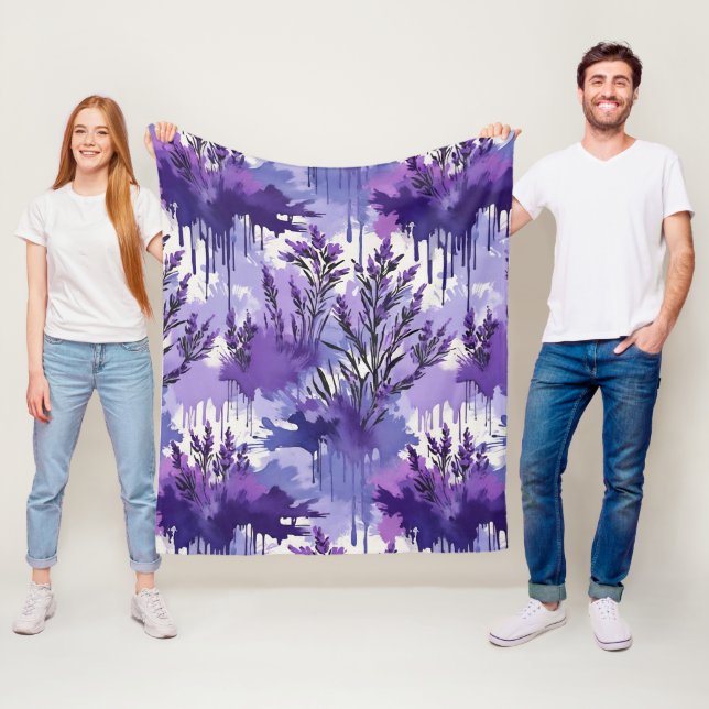 Couverture Polaire Purple Watercolor with Florals (En situation)