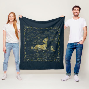 Couverture Polaire Qilin Au Repos Tapisserie d'or