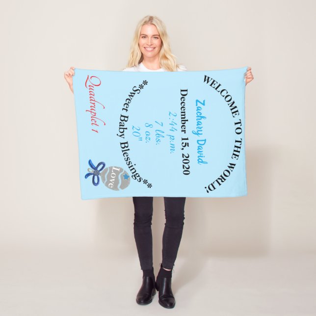 Couverture Polaire Quadruplet Baby Boy Rattle Blue Fleece Blanket (En situation)