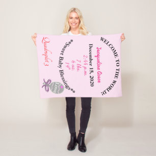 Couverture Polaire Quadruplet Baby Girl Pink Rattle Fleece Blanket