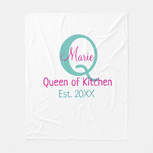 Couverture Polaire Queen of cuisine monogramme vert rose simple minim (Devant)