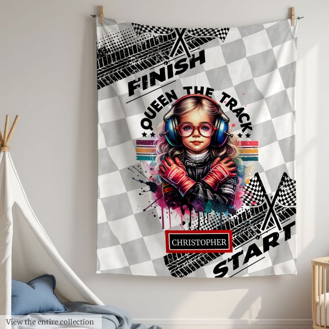 Couverture Polaire Queen of the Track Racing Sport Voiture Anniversai (Queen of the Track Racing Sport Car Birthday Girl)