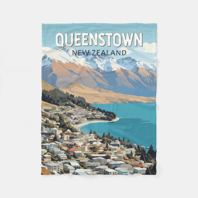 Couverture Polaire Queenstown New Zealand Travel Art Vintage (Devant)