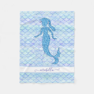 Couverture Polaire Queue de sirène aquarelle bleu Motif w nom