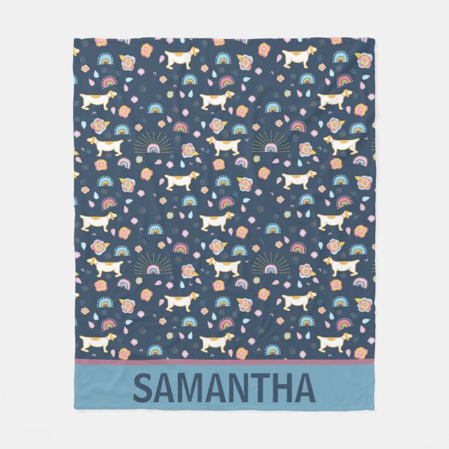 Couverture Polaire Quirky mignon Chien Rainbow Motif bleu Personnalis (Devant)