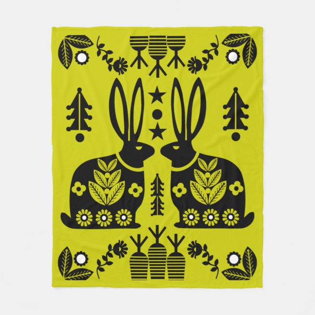 Couverture Polaire Rabbit Nordic Scandinavian Folk Art (Devant)