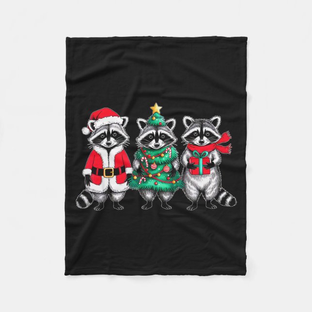 Couverture Polaire Raccoon Christmas Tree Light Santa Hat Xmas Family (Devant)
