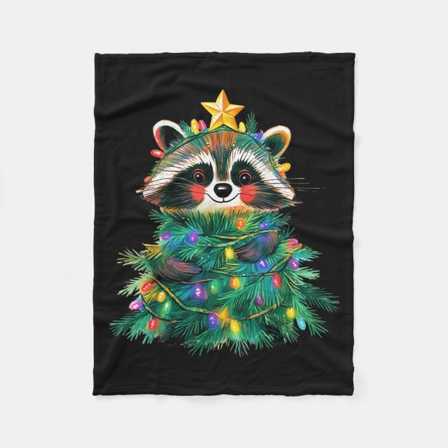 Couverture Polaire Raccoon Christmas Tree Pajamas Girls Boys Xmas Lig (Devant)