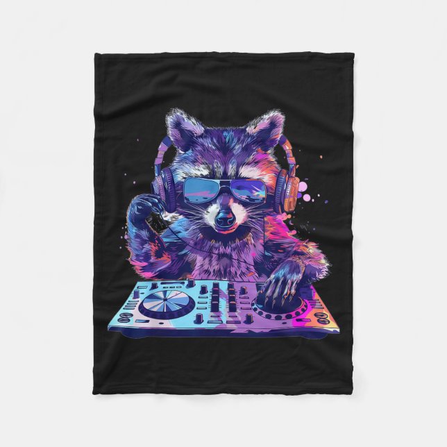Couverture Polaire Raccoon Dj Edm Techno House Music Funny Animal Lov (Devant)