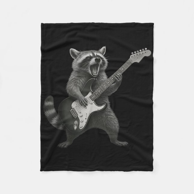 Couverture Polaire Raccoon Jouant Guitare Rock Et Roll Guitariste Rac (Devant)