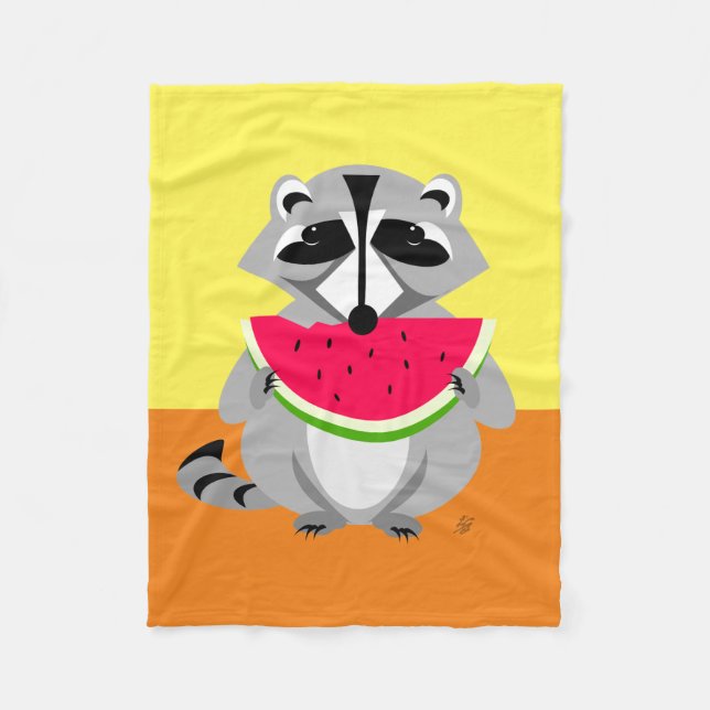 Couverture Polaire Raccoon mangeant de la pastèque (Devant)