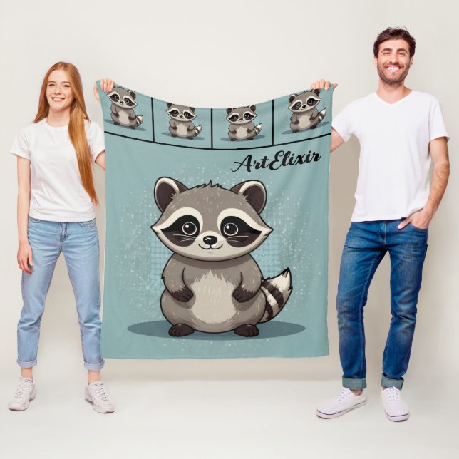 Couverture Polaire Raccoon mignon Kawaii (En situation)