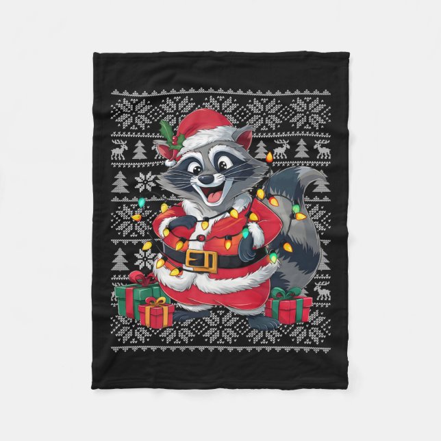 Couverture Polaire Raccoon Xmas Sweer Style Vilain Père Noël Raccoon  (Devant)
