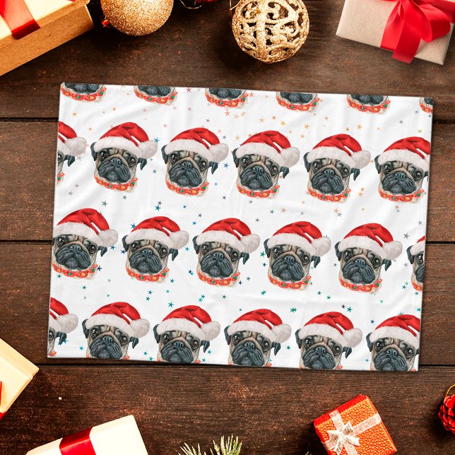 Couverture Polaire Race de chien Pug Étoiles de Noël (Créateur téléchargé)
