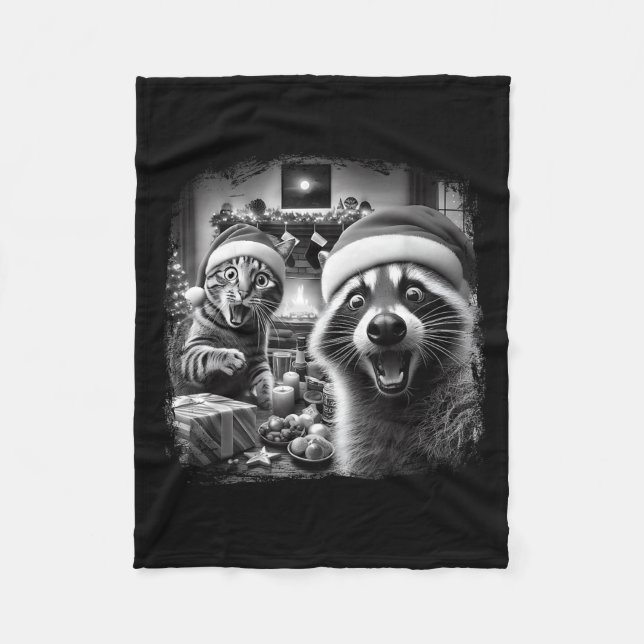 Couverture Polaire Racoon Santa Funny Cat Taking Selfie Christmas Xma (Devant)