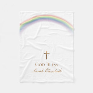 Couverture Polaire Rainbow Baby Baptism Cross Gold Crucifix