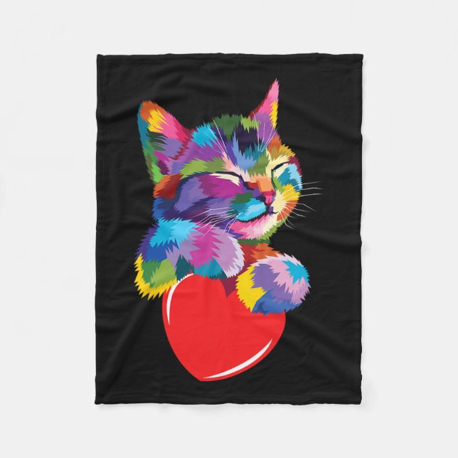 Couverture Polaire Rainbow Cute Chat Accrocher Valentine Coeur Kitty  (Devant)