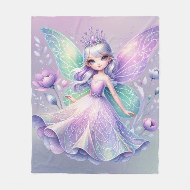 Couverture Polaire Rainbow Fairy Princess avec Peony Floral Girl (Devant)