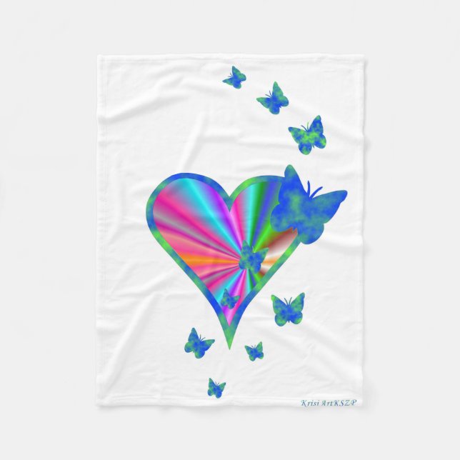 Couverture Polaire Rainbow heart and Butterfly (Devant)
