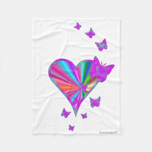 Couverture Polaire Rainbow heart and Butterfly (Devant)